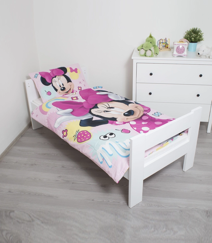 Minnie Mouse, плик, калъфка, памук, цип, десени, Дисни, спално бельо, детски спални комплекти, магазин за бебешко спално бельо, спално бельо за бебешка кошара, героите на Дисни, мини