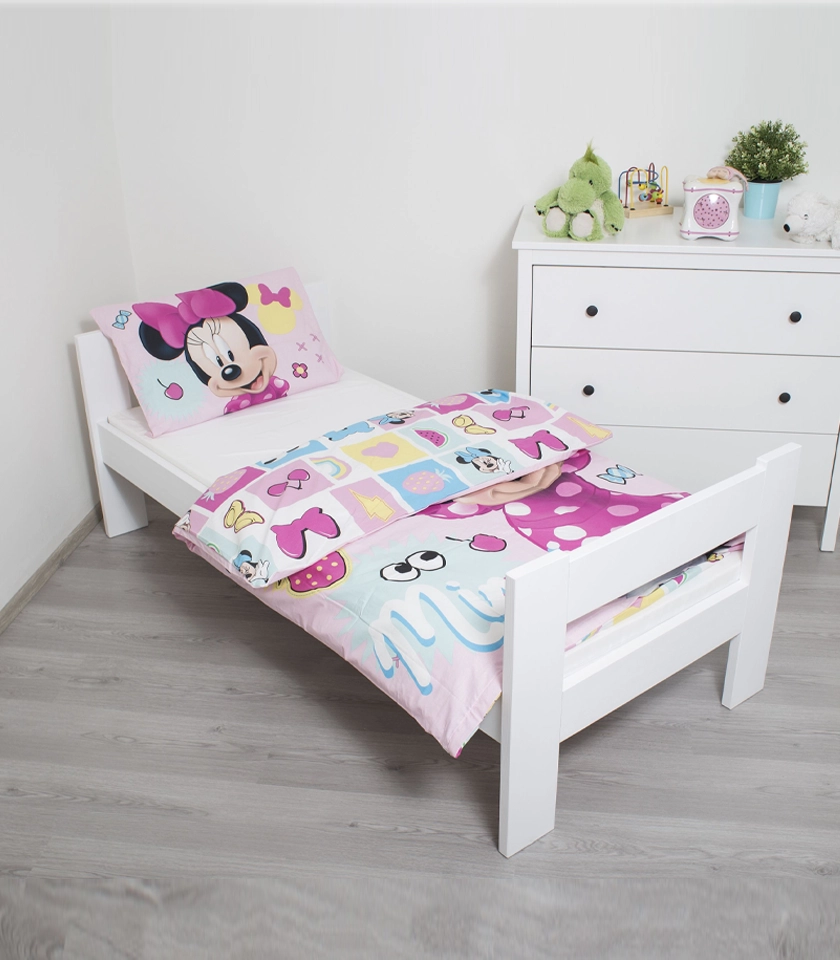 Minnie Mouse, плик, калъфка, памук, цип, десени, Дисни, спално бельо, детски спални комплекти, магазин за бебешко спално бельо, спално бельо за бебешка кошара, героите на Дисни, мини