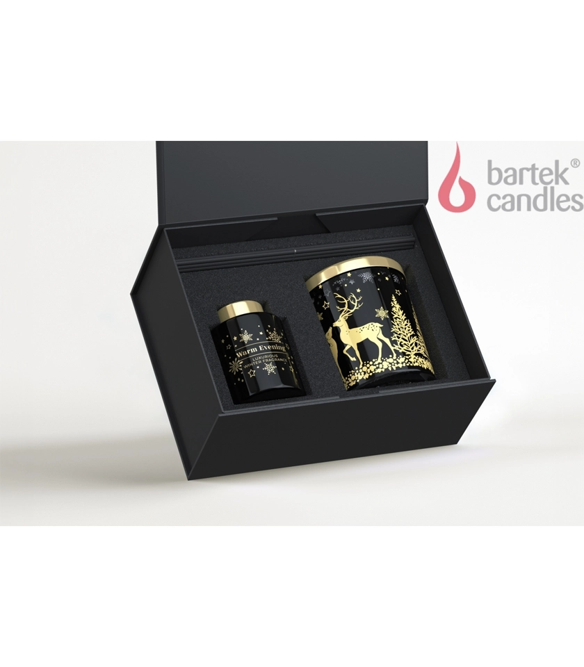 подаръчен сет Bartek Warm Evening Mulled Wine, ароматна свещ греяно вино, дифузер с пръчици зимен аромат, подарък Коледа ароматна свещ и дифузер, соева свещ с канела и плодове, ароматен комплект Bartek, аромат на греяно вино за дома