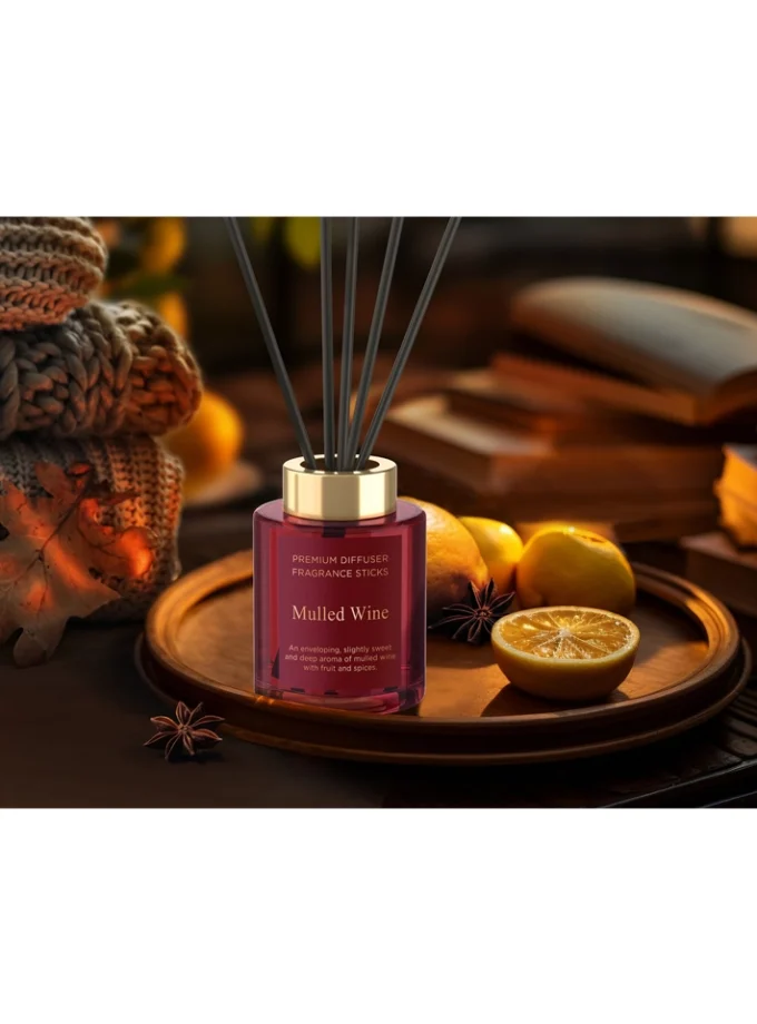 ароматен дифузер Mulled Wine, Bartek Mulled Wine, дифузер с аромат на греяно вино, ароматен дифузер 100 мл, дифузер с пръчици, зимен аромат за дома, коледен аромат, дифузер с канела, дифузер с портокал, аромат за дома