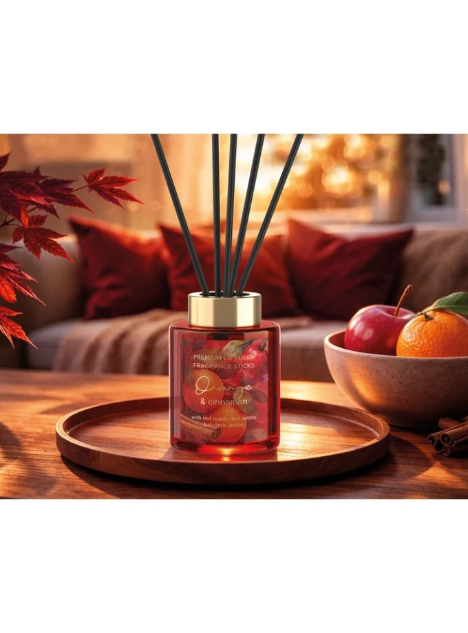 ароматен дифузер Orange Cinnamon, Bartek Orange Cinnamon, дифузер с портокал и канела, ароматен дифузер 100 мл, дифузер с пръчици, аромат за дома, плодов аромат, пикантен аромат, зимен аромат за дома, коледен аромат